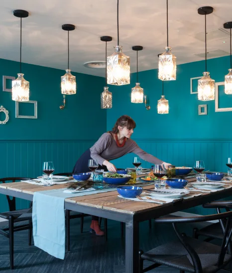 Woman setting the table
