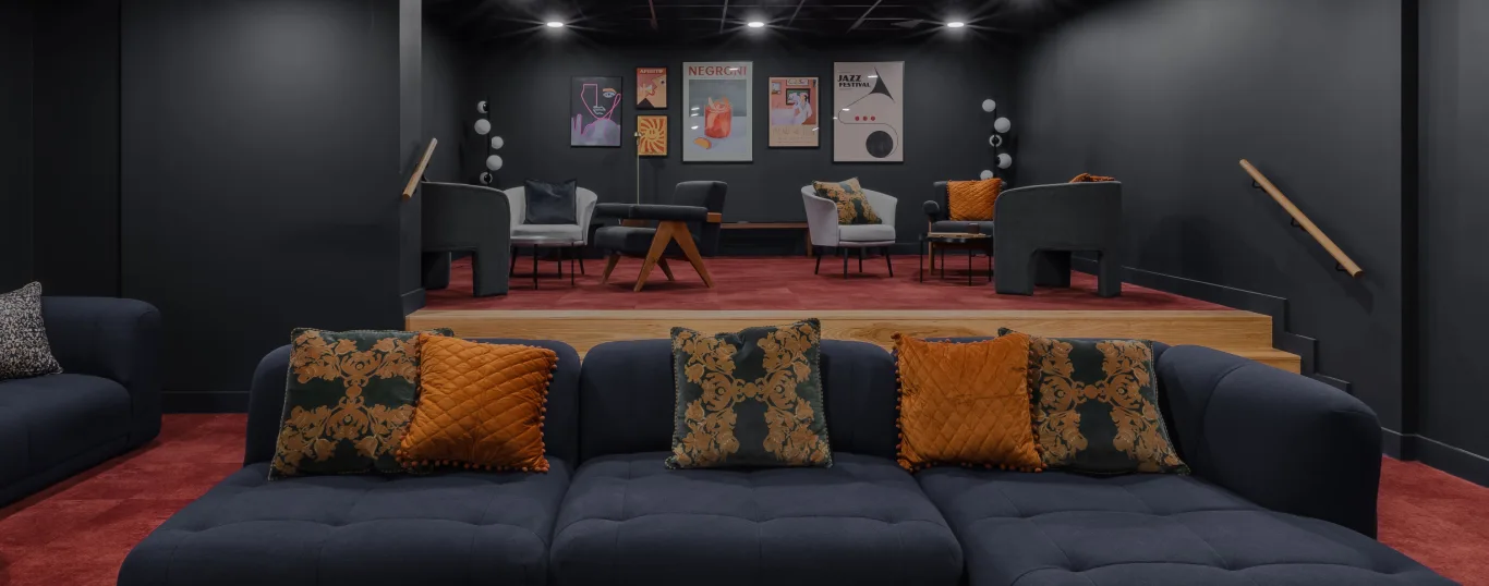 A room with a dark theme