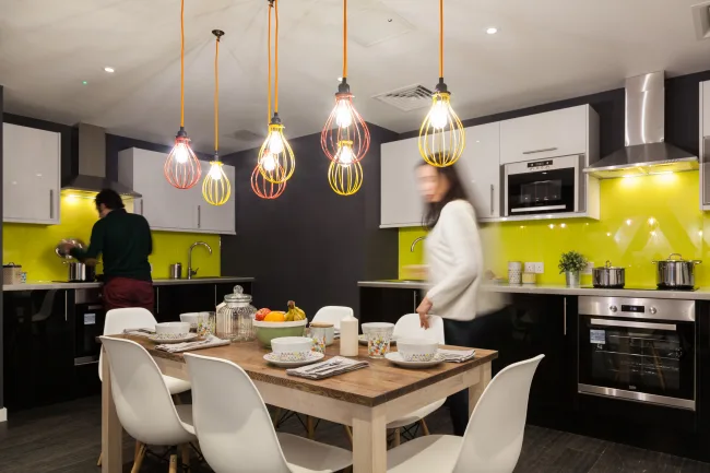 Two people using a kitchen